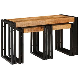 vidaXL Table Gigogne 3 Pièces Bois de mangue solide rugueux et un métal