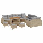vidaXL Ensemble de canapé de jardin 14 Pièces Beige polyrotin