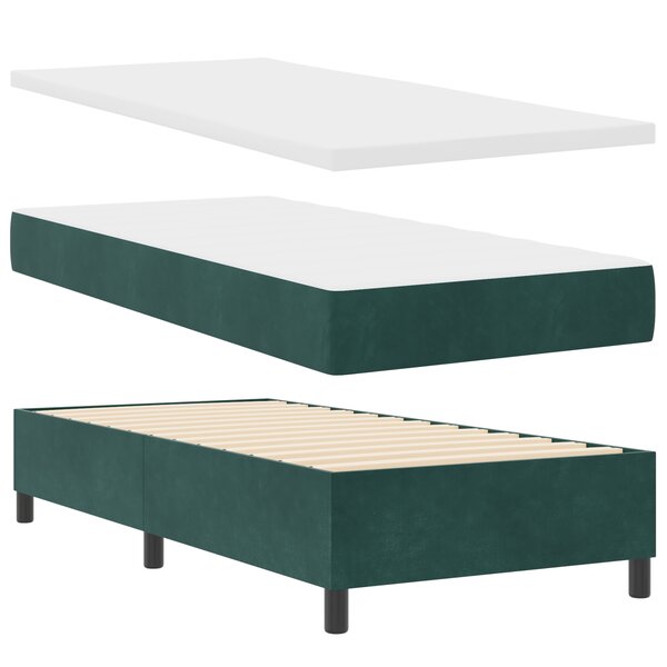 vidaXL Lit à ressort avec matelas et banc vert foncé 90x190 cm velours