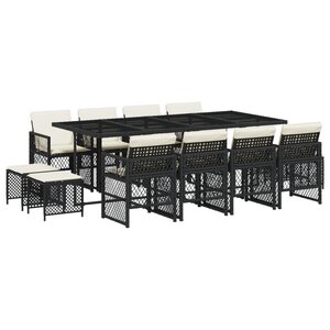 vidaXL Ensemble à manger de jardin 13 Pièces coussins noir résine tressée