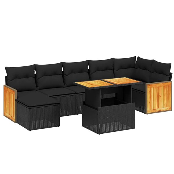 vidaXL Salon de jardin 8 Pièces avec coussins noir résine tressée