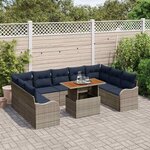 vidaXL Ensemble de canapé de jardin 10 Pièces gris et bleu marine