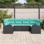 vidaXL Ensemble de canapé de jardin 6 Pièces Noir et turquoise polyrotin