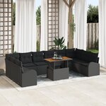 vidaXL Ensemble de salle à manger de jardin 11 pièces avec coussins en rotin synthétique noir