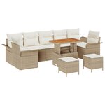 vidaXL Ensemble de Canapés de Jardin 10 Pièces avec Coussins Beige Poly Rattan Acacia