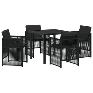 vidaXL Ensemble de repas de jardin 5 pièces avec coussins en poly rotin noir