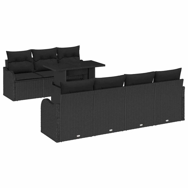 vidaXL Ensemble de canapé de jardin avec coussin 8 Pièces Noir Poly rotin