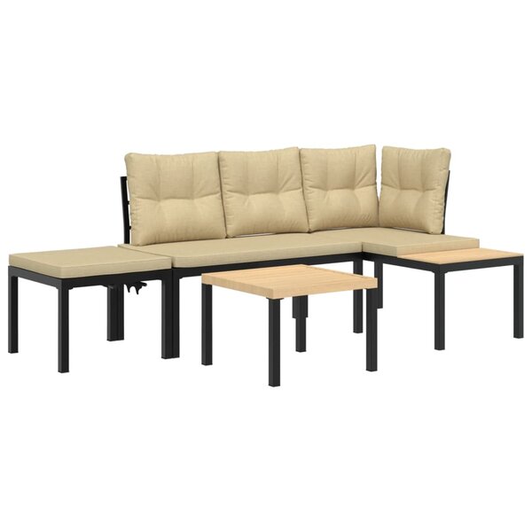 vidaXL Ensemble de banc de jardin avec coussins 4 Pièces noir