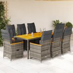 vidaXL Ensemble de bistro de jardin 9 Pièces coussins gris poly rotin