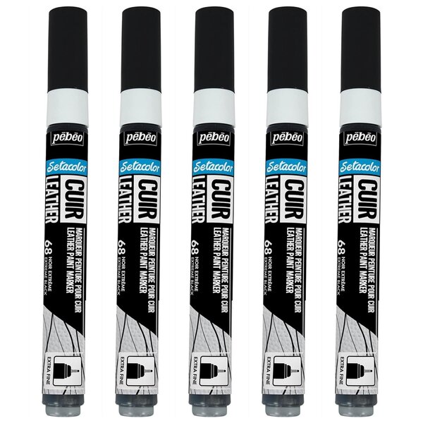 Marqueur Acrylique Setacolor Spécial Cuir Mat Satiné Extra Fine Noir Extrême x 5 PÉBÉO