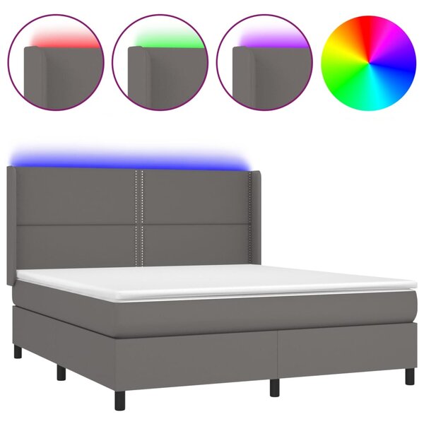 vidaXL Sommier à lattes de lit matelas LED Gris 180x200 cm Similicuir