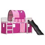 vidaXL Lit superposé avec toboggan et rideaux rose 90x190 cm