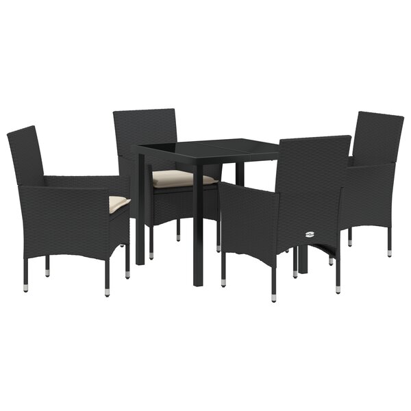 vidaXL Ensemble de salle à manger de jardin 5 pièces avec coussins en poly rotin noir