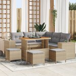 vidaXL Ensemble de canapé de jardin 9 pièces avec coussins beige poly rotin acacia