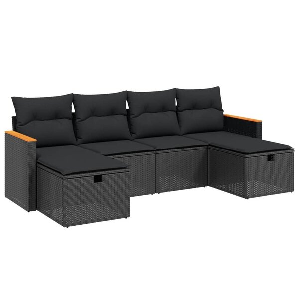 vidaXL Salon de jardin 6 Pièces avec coussins noir résine tressée