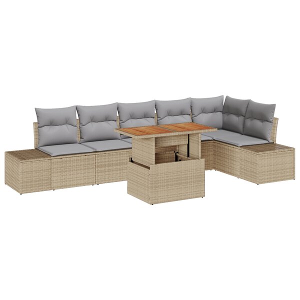 vidaXL Ensemble de salle à manger jardin 7 pièces avec coussins Beige Poly Rotin Acacia