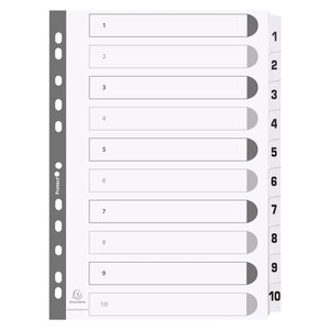 Intercalaires Imprimés À Touches Plastifiées - 10 Touches 1 À 10 - A4 - Blanc - X 25 - Exacompta