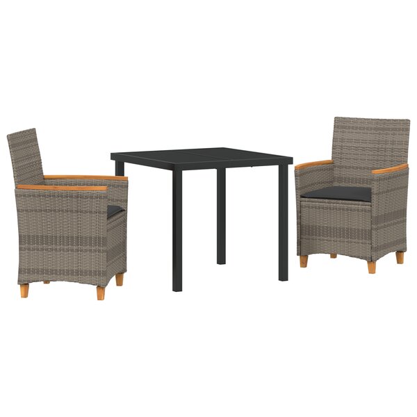 vidaXL Set de Dîner de Jardin 3 Pièces avec Coussins Gris Rattan Poly