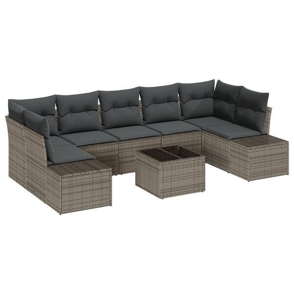 vidaXL Ensemble de Canapés de Jardin 8 Pièces avec Coussins Gris Poly Rattan