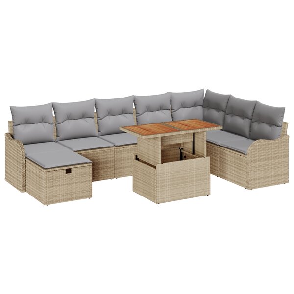 Ensemble de Canapé de Jardin de 9 Pièces avec Coussins Beige en Rattan Poly