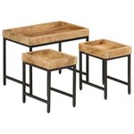 vidaXL Tables basses gigognes 3Pièces bois de manguier massif brut et fer