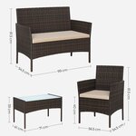 Salon de jardin extérieur ensemble 4 pièces de mobilier surface tressée en pe table et chaises pour terrasse jardin balcon marron et taupe 12_0001663