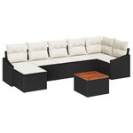 vidaXL Set de Canapé de Jardin 8 Pièces avec Coussins Noir Poly Rotin Acacia