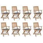 vidaXL Chaises pliables d'extérieur et coussins lot de 8 Bois d'acacia