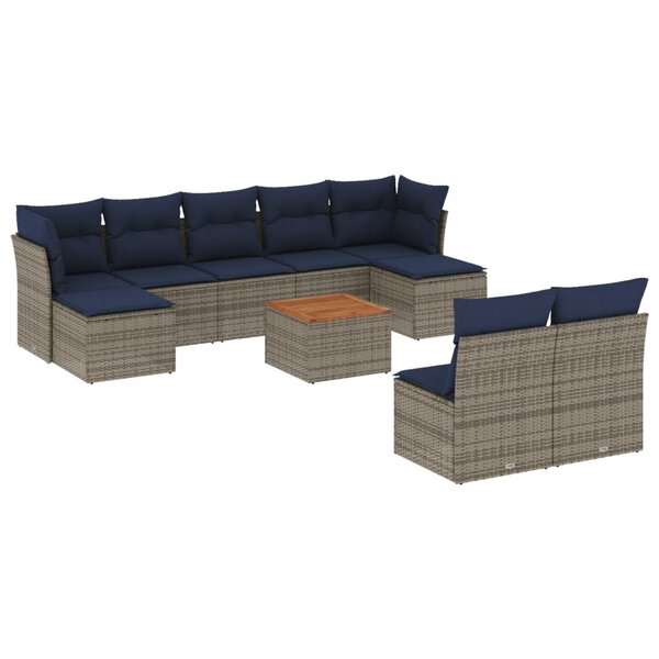 vidaXL Salon de jardin 10 Pièces avec coussins gris résine tressée