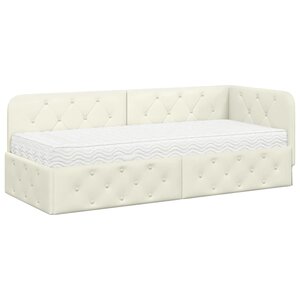 vidaXL Cadre de lit d'angle avec matelas Crème 80 x 200 cm Velours