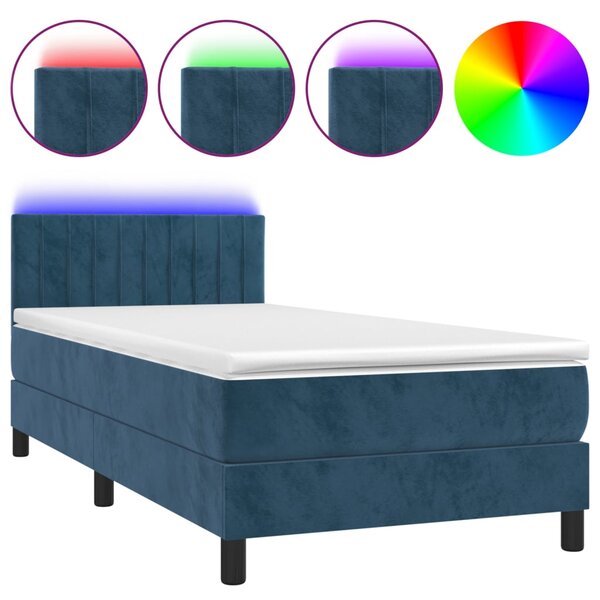 vidaXL Sommier à lattes de lit et matelas et LED Bleu foncé 90x200cm