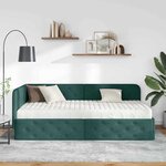 vidaXL Cadre de lit d'angle avec matelas Vert foncé 100 x 200 cm tissu