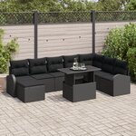 vidaXL Ensemble de Canapé de Jardin 9 pièces avec Coussins Noir Rattan Poly