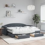 vidaXL Lit de jour avec gigogne et tiroirs gris foncé 80x200cm velours