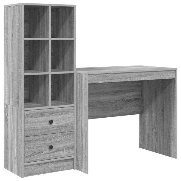 vidaXL Bureau avec tiroir avec étagère avec stockage 2 Pièces Gris Sonoma