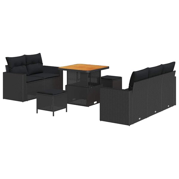 vidaXL Ensemble de canapé de jardin Manuel 8 Pièces Noir 80 x 80 x 71 cm