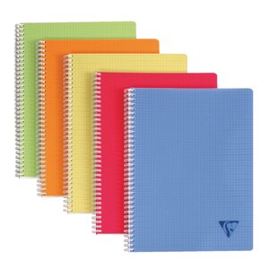 Cahier spirales clairefontaine linicolor - a4 21 x 29 7 cm - petits carreaux - 100 pages - lot de 5