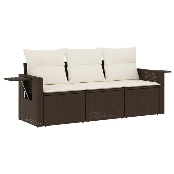 vidaXL Salon de jardin avec coussins 3 Pièces marron résine tressée