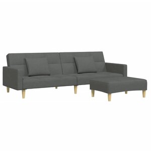 vidaXL Canapé-lit à 2 places avec repose-pied gris foncé tissu
