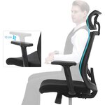 Fauteuil de bureau chaise de bureau en toile siège ergonomique pivotant à 360° support lombaire réglable appui-tête accoudoirs inclinaison du dossier jusqu’à 120° noir 12_0001412