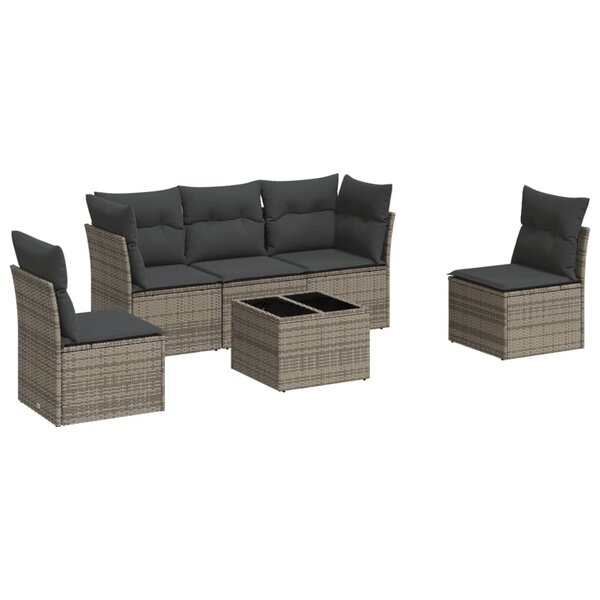 vidaXL Salon de jardin 6 Pièces avec coussins gris résine tressée