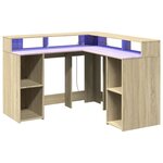 Bureau table poste de travail meuble d'ordinateur informatique étude avec lumières LED chêne sonoma bois d'ingénierie brun 02_0023424