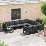 vidaXL Ensemble de canapé de jardin avec coussin 11 Pièces Noir Aluminium