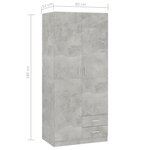 vidaXL Garde-robe Gris béton 80x52x180 cm Aggloméré