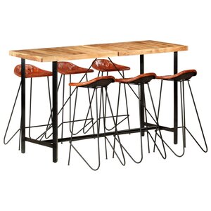 vidaXL Ensemble de bar 7 Pièces Bois d'acacia solide et cuir véritable