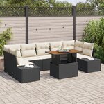 vidaXL Ensemble de salle à manger de jardin de 8 pièces avec coussins en poly rotin noir et acacia