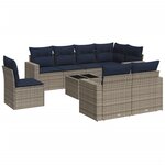 vidaXL Salon de jardin 9 Pièces avec coussins gris résine tressée