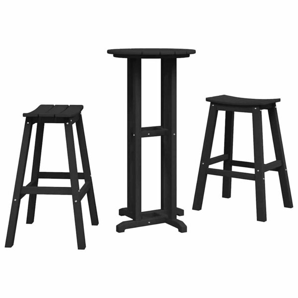 vidaXL Set de bar jardin 3 pièces noir en HDPE