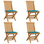vidaXL Chaises de jardin et coussins bleu lot de 4 Bois de teck massif