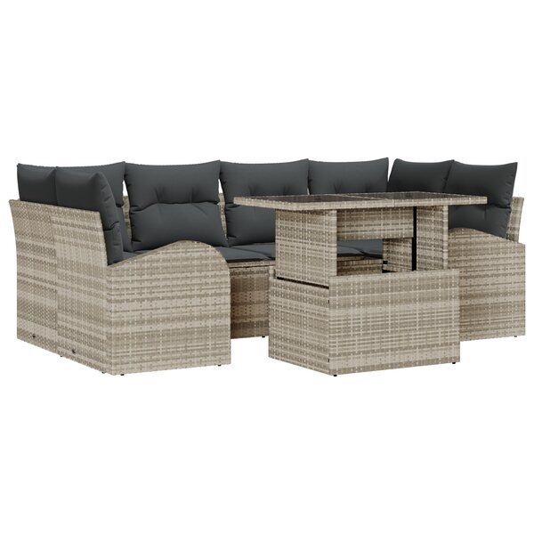 vidaXL Ensemble de canapé de jardin en 7 pièces avec coussins Gris clair Rotin poly